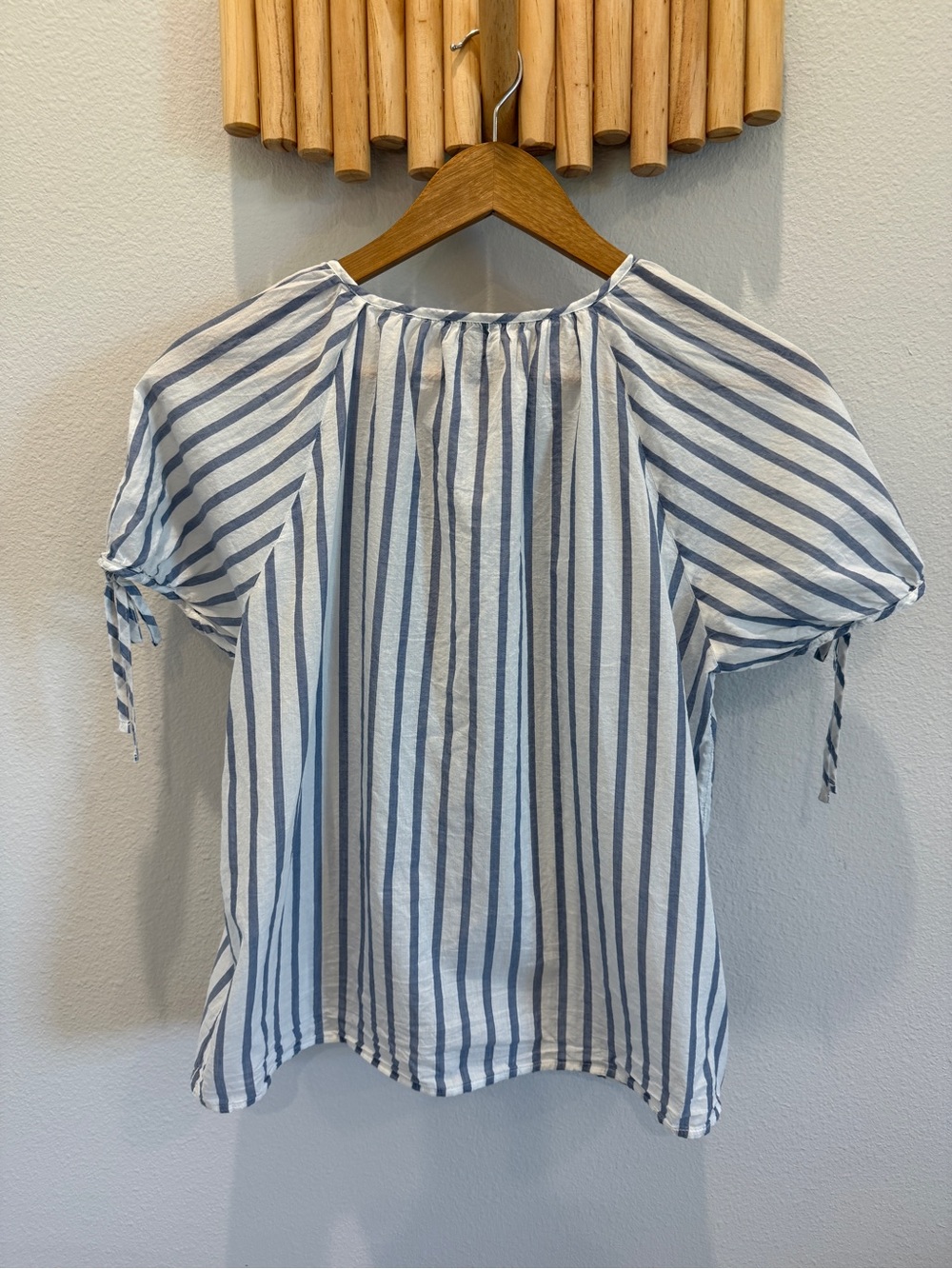 Universal Thread Blue and White Striped Tie-Sleeve Peasant Top - Picture 2 of 5